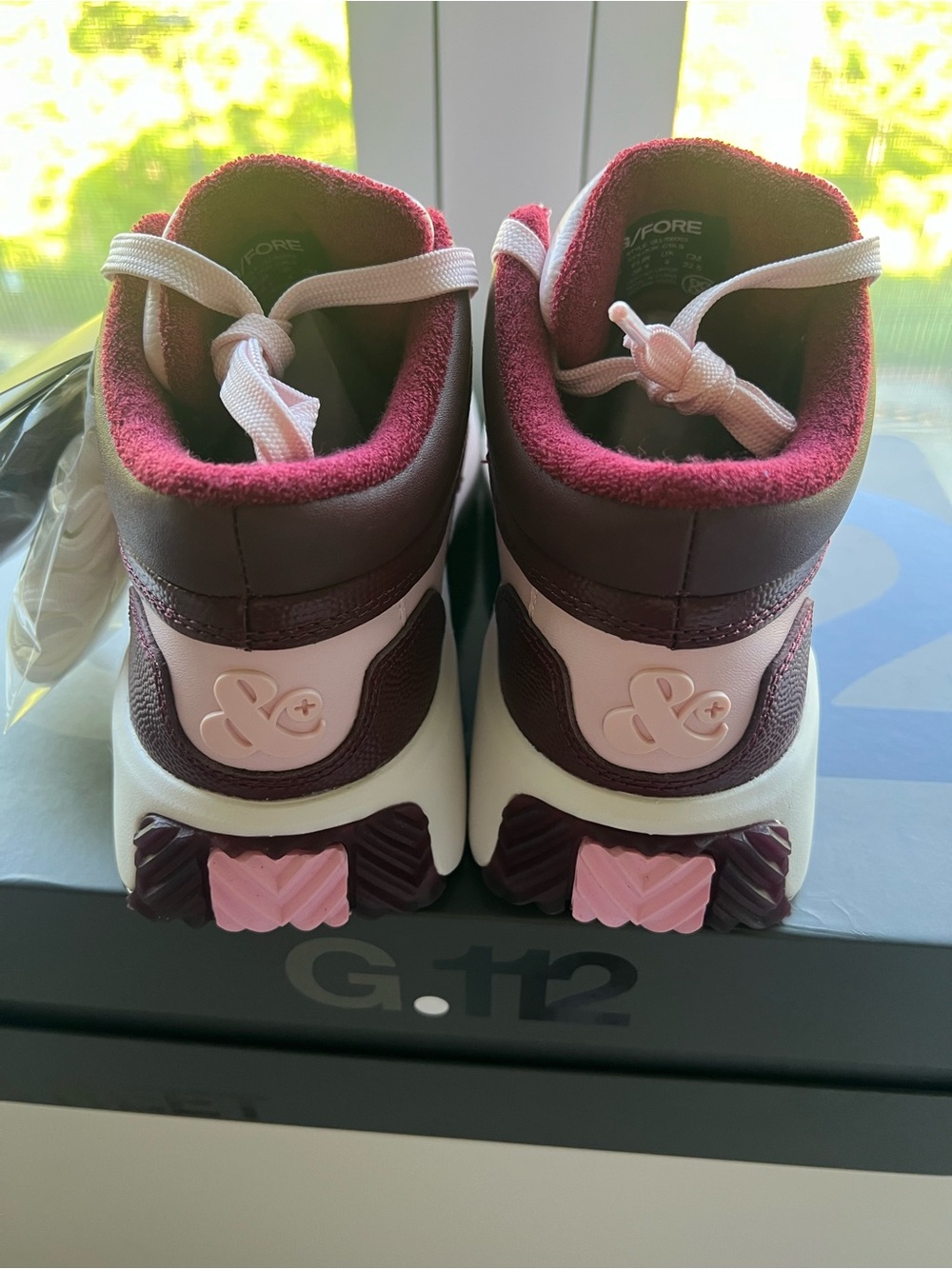 G/Fore G.112 Leather Mid Top Street Shoe Burgundy Pink | High Top Golf Sneakers - Picture 5 of 7